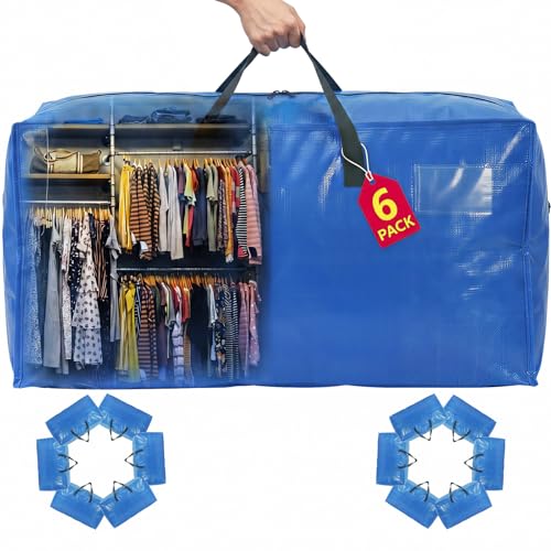 Moving Bags Heavy Duty,Extra Large Moving Bags for Travel/College Packing/Storage/Organization/Seasonal Clothes & Bedding Storage,Moving Supplies Bins,Compatible with Ikea Frakta Cart (SkyBlue,6Pcs) - color: Sky Blue, size: 6 Pack