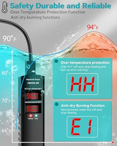 AHJ Aquarium Heater for 40-55-75 Gallon, 300W Submersible Fish Tank Water Heater with Accurate Temperature Control, Over-Temp Protect, Auto Shut-Off, Quick Heat up for Saltwater & Freshwater - size: 300W(40-55-75 Gallon)