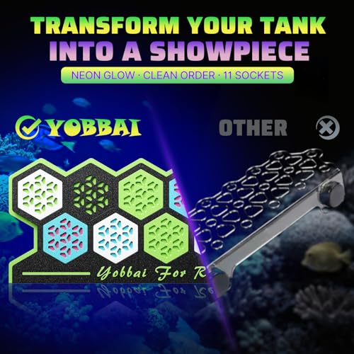 YOBBAI Magnetic Coral Frag Rack for Reef Tank, Saltwater Aquarium Frag Holder with 11 Slots & 13 Frag Plugs, Strong Magnet Glass Mount (Up to ~2cm), Multi-Use Aquarium & Hydroponic Plant / Reptile Display Stand - color: Neon Green-Black