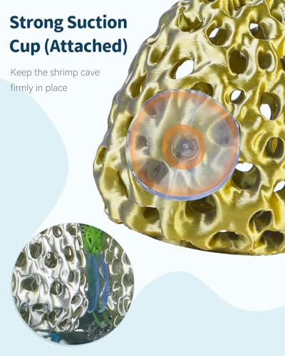 Uniclife Shrimp Cave, Shrimp Hides for Aquarium, Realistic Plastic Aquarium Coral Rock Decorations with Suction Cup, Betta Hideout Tank Accessories for Fish Tank Decor, Gold-to-Silver Gradient - color: Gold-to-silver Gradient
