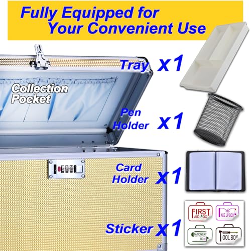 Portable Combination Lock Storage Box with Handle – Multipurpose Locking Case for Home & Outdoor Use, Secure Storage for Accessories, Medicine, Cosmetics, Toys & Tools (Gold, Extra Large) - color: Gold, size: Extra Large