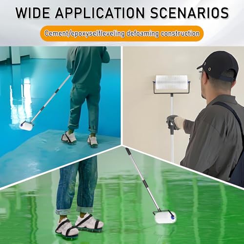 Spike Roller for Self Leveling Cement,9 Inch Screed Spiked Roller with 77'' Extension Pole – Self Leveling Concrete Tool Kit with Spike Shoes for Epoxy Flooring & Cement Levelin