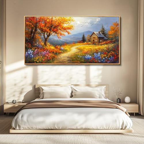FUHAIHUA Large Wood Framed Wall Decor For Living Room Canvas Wall Art For Office Modern Wall Decorations For Bedroom Reddish Orange Tree Painting Farmhouse Pictures Artwork Room Home Decor 24x48 In - color: Reddish Orange Tree Wood Framed, size: 48"L x 24