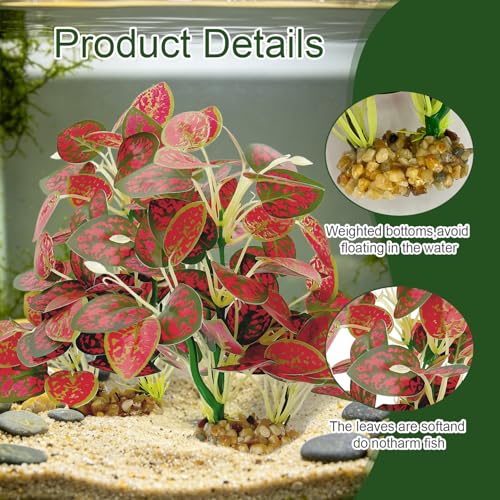 Silk Aquarium Plants (2-Pack), 9.8-inch Artificial Aquarium Silk Plants— Simulated Fish Habitat Decor, Safe Silk Plants for Aquariums Fish Fishbowl (Red) - color: Red&green