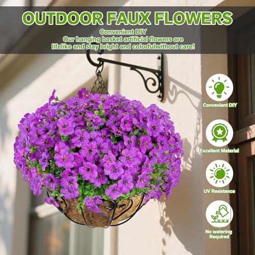 Artificial Flowers Fake Plants for Outdoors Spring Decoration, 13Bundles Silk Realistic UV Resistant Faux Flowers for Outside Planter Porch Yard Patio Garden Home Indoor, Purple - color: Purple, size: Artificial Flowers(13 Pcs)