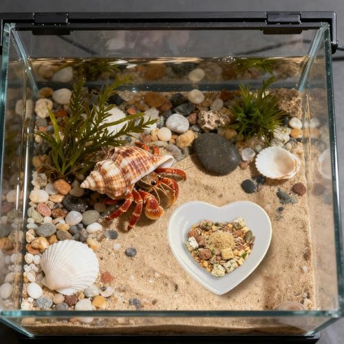 2 Pcs Hermit Crab Food Dish Ceramic Hermit Crab Water Bowl Reptile Water Dish Aquarium Accessory for Bearded Dragon Lizard Gecko Tortoise Snail Frog (White Love Heart)
