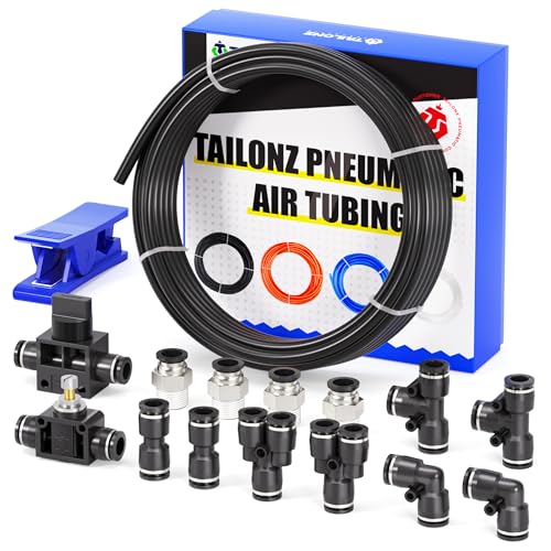 TAILONZ PNEUMATIC Black 1/2 Inch od 10 Meter 32.8ft PU Air Tubing Kit Pipe Hose Air Line Tubing Or Fluid Transfer Pneumatic tubing - size: 1/2"OD, style: Black Polyurethane PU Air Hose