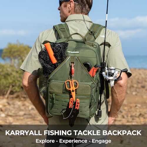 KastKing KarryAll Fishing Tackle Backpack with Rod Holder 4 Tackle Boxes,40/26L Tackle Bag Storage Fishing Gear and Equipment - color: F: Medium (26 L) - Green