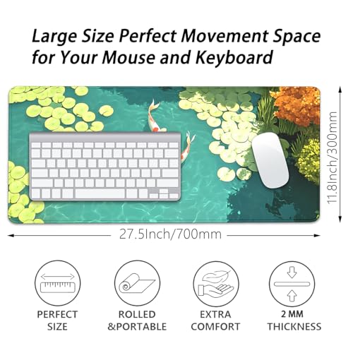 Koi Carp Fish Desk Pad Mouse Pad,Large Gaming Mouse Mat with Stitched Edges,Non-Slip Rubber Base Mousepad for Office PC Keyboard Laptop and Home Work Desk Mat(27.5X11.8 in) - color: KOI-2