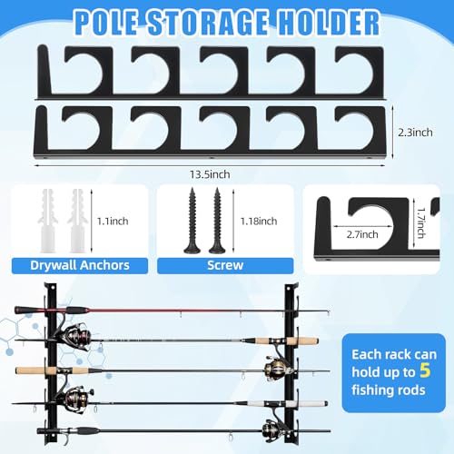 16 Pack Fishing Rod Holders for H5 Wall Ceiling Mounted Fishing Pole Racks Horizontal Pole Storage Holders for Garage Boats Door Rod Rack Summer Boat Accessories Nets Gifts Men