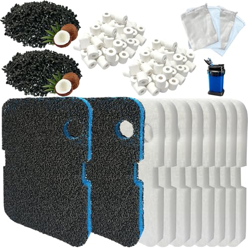 18 Pack Filter Media Compatible with Penn-Plax Cascade 1200 & 1500 CCF4UL/CCF5UL Canister Aquarium Filters, Includes Bio-Sponge Filters, White Floss Pads, Activated Carbons, Ceramic Rings & Mesh Bags - size: 1200 & 1500 Series Media Set
