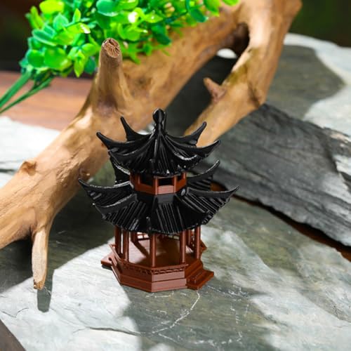 GANAZONO Mini Gazebo Ornament for Aquarium Decor 1.77 Inch Chinese Style Pavilion Figurine for Bonsai Miniature Garden Micro Landscape Fish Tank Decoration - size: 5.20X4.50X4.50CM
