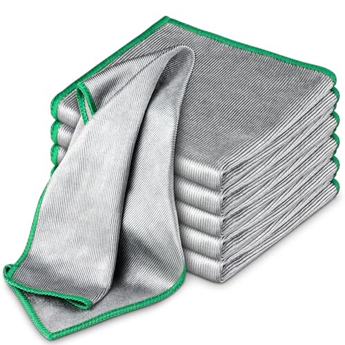 Airlab Glass Polishing Cloth Streak Free Miracle Cleaning Cloth Lint Free Microfiber Cleaning Rags for Glasses Kitchen Dish Mirrors Easy Clean, Pack of 6, 12" x 12" - color: Sliver, Pack of 6