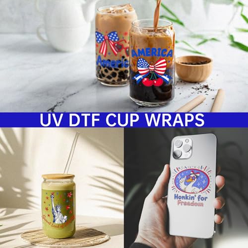 4 PCS Watercolor 4th of July UV DTF Cup Wrap, Rub on Transfer Stickers for 16oz Glass Mugs, High Viscosity Permanent UV DTF Sticker, Coffee Cups, Water Bottles and Personalized Crafts - style: Watercolor 4th Of July