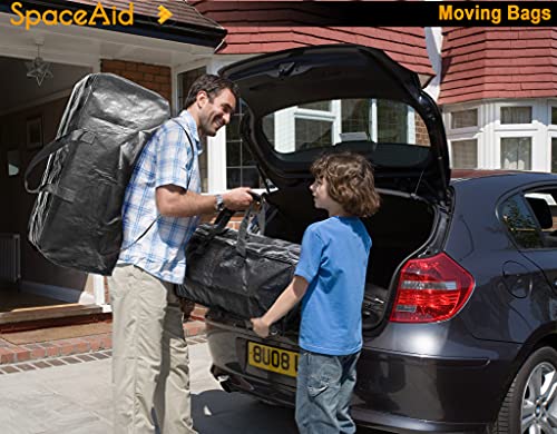 SpaceAid Heavy Duty Moving Bags 8 Pack, Large Storage Totes Bins with Backpack Straps, Strong Handles & Zippers, Packing Moving Boxes Supplies, College Dorm Room Essentials, Black - color: Black, size: 8 Pack