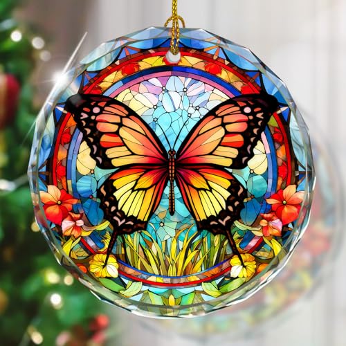 Stained Glass Butterfly Ornament - Christmas Tree Decor, Gift Exchange Present - color: Butterfly