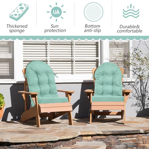 Geelin 2 Pcs Outdoor Patio Chair Cushion Thick High Back Adirondack Chair Cushion Tufted Weather & Fade Resistant Anti-Slip Outside Rocking Chairs Pads with Ties, 44 x 19 x 4 Inch (Light Green) - color: Light Green