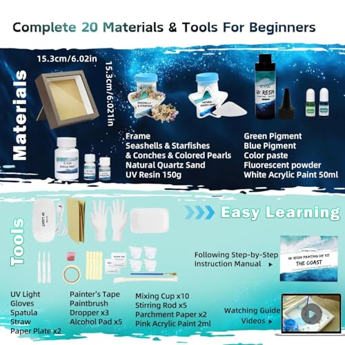 iLAND Crafts for Adults Zen Ocean Resin Art Kit, Creative Teen Crafts Resin Kit for Beginners, Crafting Hobbies for Women, DIY Sea Art Projects for Adults, Unique Beach Themed Gifts for Crafty Crafter - color: Premium Walhut