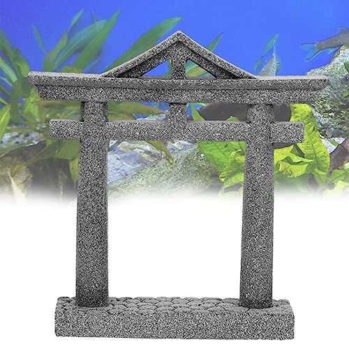 livelyfish Japanese Fish Tank Decorations Asian Aquarium Decor Torii Gate Ornament Japanese Shrine Oriental Pagoda Aquarium Sandstone Bridge Statues Betta Fish Decorations for Tank, L2 - size: Large-2