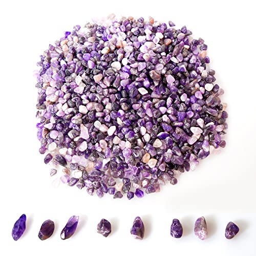 gemshan 2lb Amethyst Chips Natural Crushed Crystal Chip Bulk 7mm-9mm Tumble Healing Crystal Stone for Aquarium Vase Plant Decoration Jewelry DIY - color: Amethyst