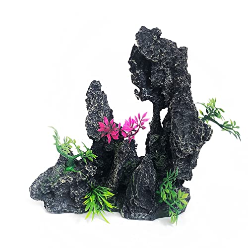 J-star Large Aquarium Rock Mountain Decor – Realistic Resin Landscape Ornament for Fish Tanks – Enhances Underwater Scenery, Easy to Clean, Safe for Fish - size: Large