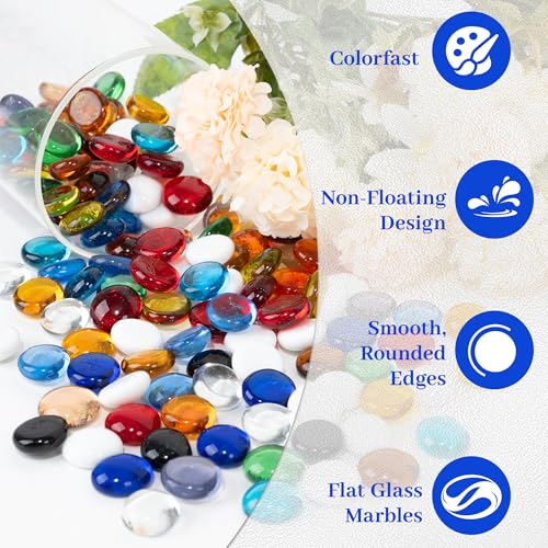 Mixed Color Flat Glass Marbles, 0.97 lb Vase Filler Pebbles Gems, Decorative Glass Beads for Vases, Table Scatter, Crafts, Floral, Mancala Stones, Centerpieces, Aquarium Rocks for Fish Tank - color: Mixed Color