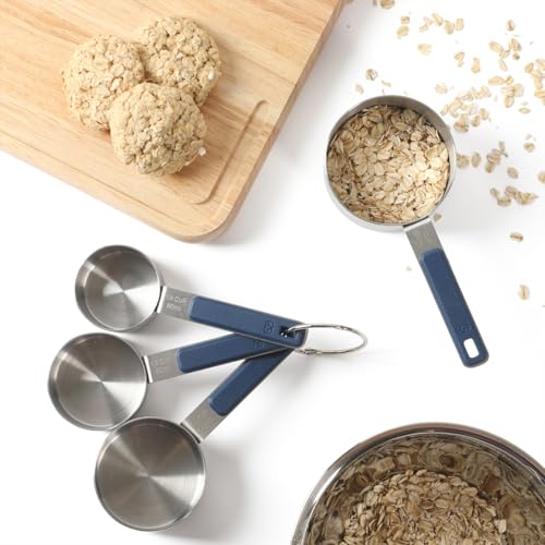 Calphalon Prime Measuring Cups, Kitchen Measurement Cup, 4-Piece Stainless Steel Kitchen Measuring Cup with Navy Silicone Handle Accurate, Durable for Dry and Liquid Ingredients - color: Navy Blue w/ Silicone (Prime - Measuring Cups), size: Measuring Cups