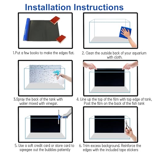 ELEBOX Aquarium Background Blue Black Fish Tank Background Picture 2 Sides Fish Backdrop for Aquarium Wallpaper 20" x 48" - size: 19.7" H x48" L