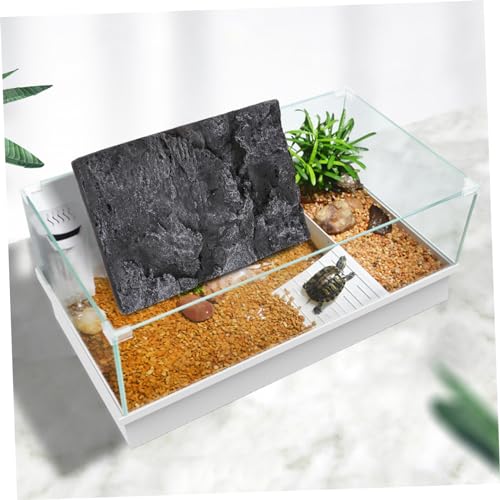 Kisangel PU Material 3D Stone Background Board for Reptile Tank Decoration Realistic Turtle Aquarium Backdrop Sturdy Reptile Habitat Accessory Easy to Install - color: Black