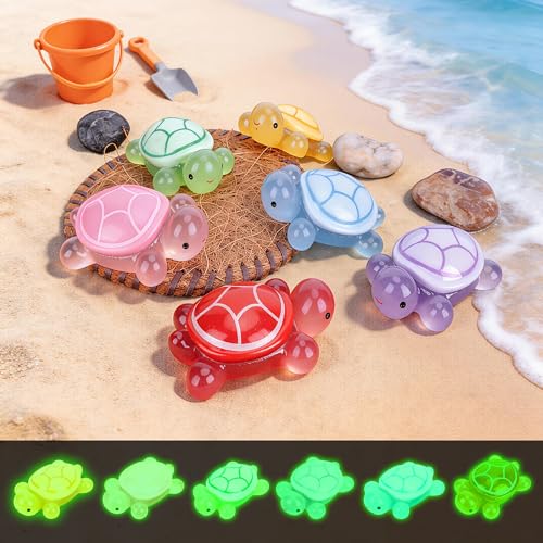 6 PCS Large Glow in The Dark 3D Resin Turtles, Miniature Garden Figurines for Aquarium Fish Tank Decor, DIY Dollhouse Fairy Garden Ornaments