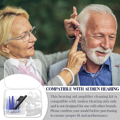Hearing Amplifier Cleaning Tools, Compatible with Audien Hearing Aid Kit Includes 6 Sizes Silicone Dome, Cleaning Brush with Screwdriver Wax Guards Filter and Carrying Case(10 Pcs)