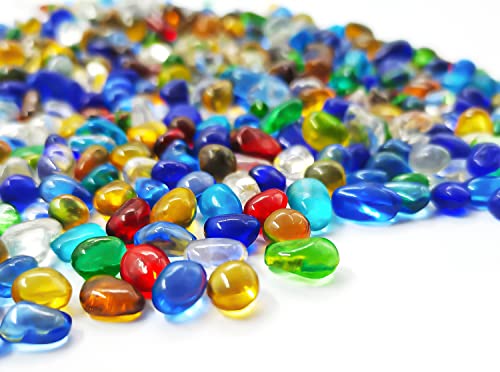 Keedolla Colorful Clear Sea Glass Pebbles Aquarium Gravel Fish Tank Rocks Small, Irregular Glass Gems Stones Beads Marble Pebbles Rock Sand for Garden|Vase Filler|Fish Turtle Tank Decorations - color: Rainbow, size: 0.93 Pound