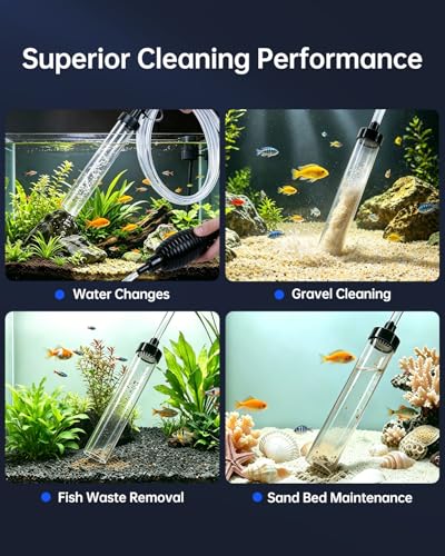 7ft Siphon Hose Fish Tank Cleaner, Aquarium Water Changer，Gravel Vacuum for Aquarium Sand & Gravel – Premium Designed for Superior Cleaning Performance, Safer Material, Battery-Free Design | Superior Cleaning Power;Safer Design – No Electricity, No Chemic
