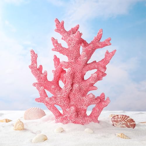 Artificial Coastal Dorm Fish Aquarium Coral Ornament Decor Realistic Aquatic Plant Marine Themed Gifts for Beach Coastal, Living Room, Bathroom- Pink - color: Pink