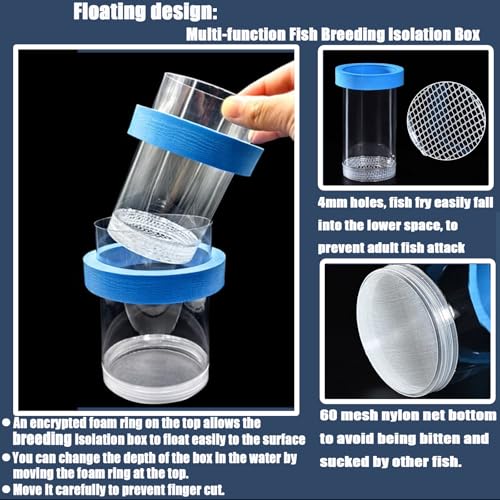 Breeder Box for Fish Tank, Plastic Aquarium Breeding Chamber, Floating Mesh Isolation Hatchery Incubator for Small Fish, Betta Shrimp Clownfish Guppy - Adjustable Nursery Tank Divider (Blue, Medium) - color: Blue