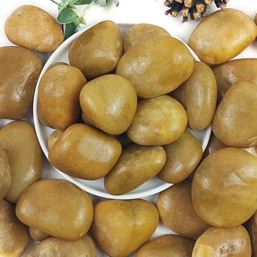 YISZM Rocks for Plant 5lbs, Yellow River Rocks 2-3 Inch Natural Pebbles for Indoor Plants, High Polished Decorative Stones Vase Filler Fish Tank Aquariums Landscaping Garden - color: Yellow, size: 5 Pounds