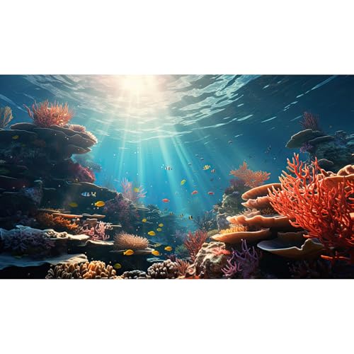 Ocean Fish Tank Background Under The Sea Coral Reef Aquarium Background Underwater Aquatic Plants Sunray Terrarium Backgrounds Deep Sea Floor Tropical Fish Tank Aquarium Backgrounds Decors 24x12in - color: Reef Orange, size: 24(W)x12(H)inches/ 60(W)*30cm(