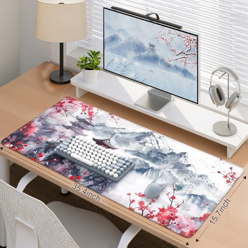 iCasso Desk Protector Mat, Large Japanese Mouse Pad, Stable Rubber Base Mousepad with Stitched Edges, Keyboard Mouse Mat Desk Pad for Work, Game, Office, Home(Sakura) - color: Sakura