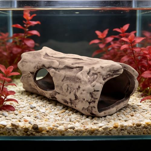M2cbridge Aquarium Ceramic Cave Rock for Betta Shrimp Cichlid Fish Hideout Decor (Monster + Log) - color: Monster + Log