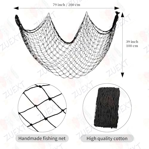 ZUEXT Decorative Fishing Net 80x40 Inch, 2 Pack Large Black Picture Fish Net, Wall Photo Hanging Fishnet for Nautical Mermaid Pirate Ocean Themed Hawaii Beach Under The Sea Party Decorations - color: Black, size: 80" x 40" - 2 Pack