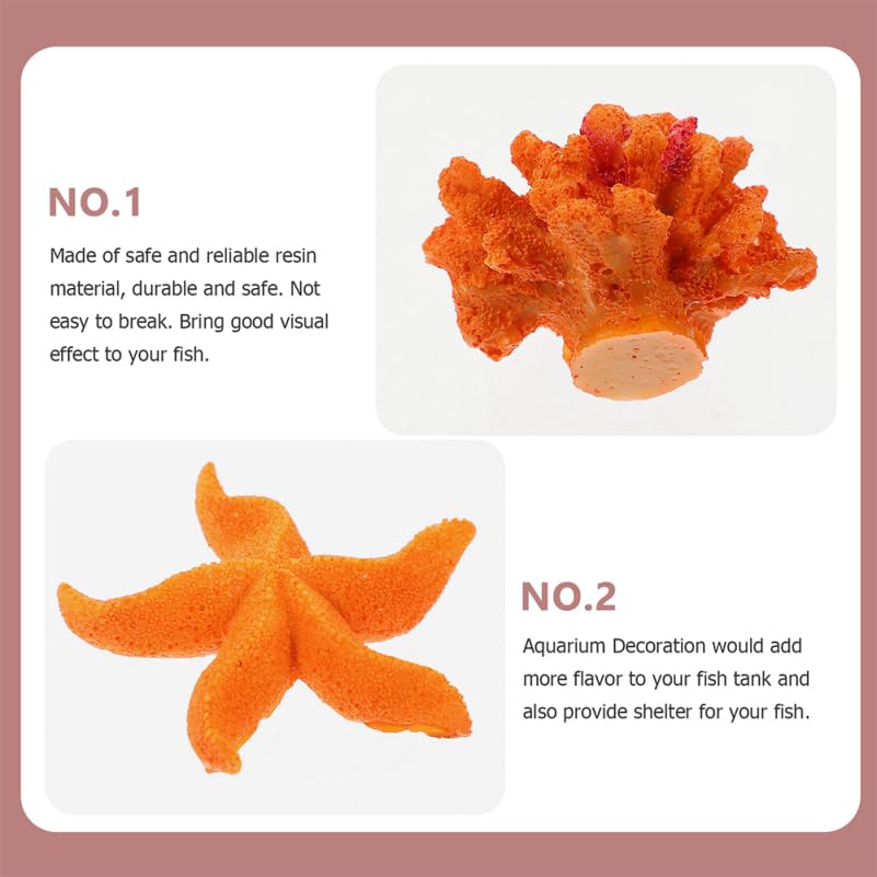 TOYANDONA Aquarium Artificial Coral Reef Sea Star Set 4Pcs Fish Tank Decor Ornaments for Home Office Desktop Landscape 2.36In Resin Miniature Accessories