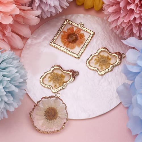 Transparent Flower Resin Charms Round Gold Edge Dried Floral Pendants Flat Round Clear Gold Foil Floral Charms for Necklace Bookmark Keychain Jewelry Making - color: Flower-10