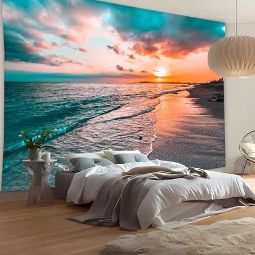 FENDROM Tropical Ocean Sunset Landscape Tapestry Wall Hanging,Sea Beach Gloden Sunshine Waves Tapestries Wall Blanket Wall Art for Dorm Living Room College Bedroom - color: Sunset, size: 79"L x 59"W