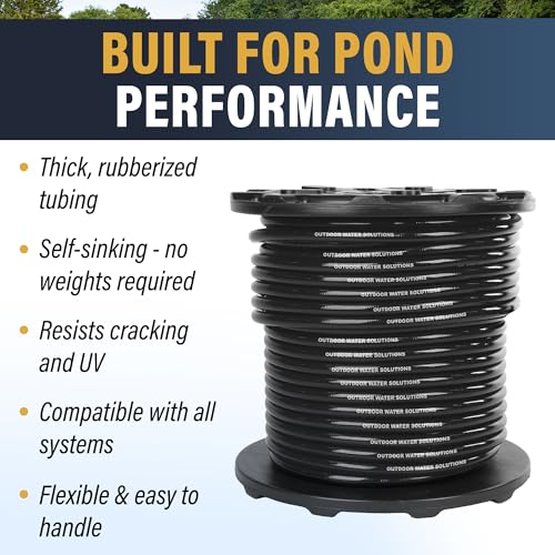 Outdoor Water Solutions Weighted Airline for Pond Aeration – 3/8" Inside Diameter | 500ft Spool | Self-Sinking Rubber Air Hose | Heavy-Duty, Flexible Tubing for Aerators & Diffusers