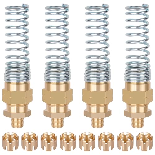 4 Pack Brass DOT 3/8 Hose x 1/4” Male Connector Fitting with 8 Pack Sleeve Tube, Air Brake Hose End Fitting for Air Brake Systems - size: 3/8" Hose x 1/4" Male, style: 4pcs Connector with Spring Guard