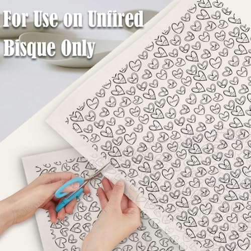 SUPERDANT 4PCS Heart Shape Underglaze Paper Transfer Love Joy Text Transfer Papers for Clay Ceramic Porcelain Under Glaze Transfers for Pottery Enamel Decals Black Underglaze Decal Handcrafted Gifts - style: Little Heart Pattern