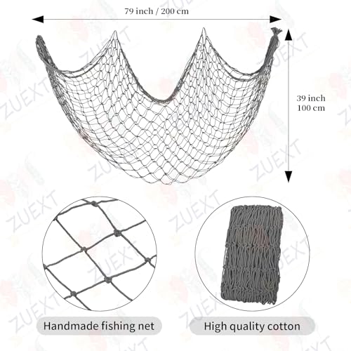 ZUEXT Decorative Fishing Net 80x40 Inch, 2 Pack Large Dark Grey Picture Fish Net, Wall Photo Hanging Fishnet for Nautical Mermaid Pirate Ocean Themed Hawaii Beach Under The Sea Party Decorations - color: Dark Gray, size: 80" x 40" - 2 Pack