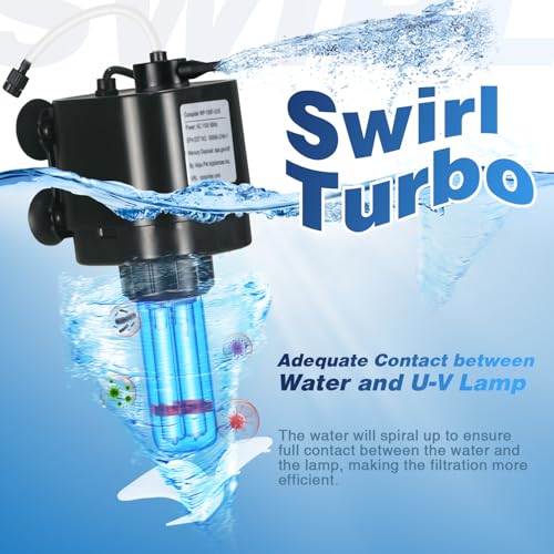 Aquarium U-V Filter for 10-40 gal, 132 GPH Swirl Turbo Design Submersible Internal Turtle Fish Tank Filter w/Timer, Quiet Power Pump Air Supply Green Clean Machine Saltwater Freshwater Green Killing - size: WP-190F (10-40 Gal)