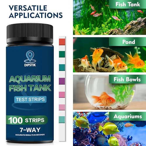 DIPSTIK Aquarium Test Strips, 7-Way Freshwater Saltwater Fish Tank Pond Test Kit, 100 Strips, Nitrate, Nitrite, Chlorine, Hardness, Alkalinity, Carbonate, pH - color: 7 WAY