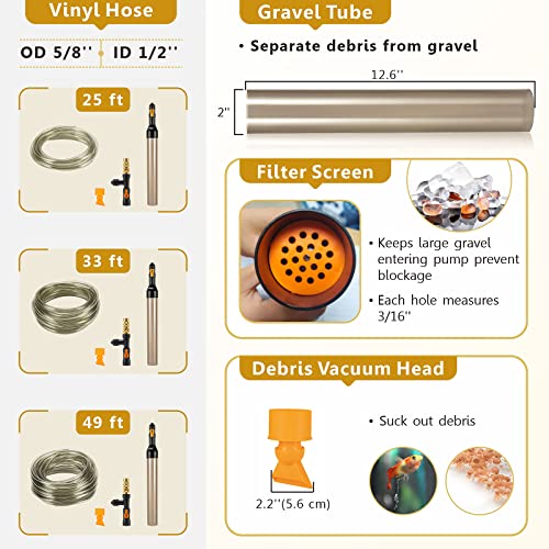 hygger Bucket-Free Aquarium Water Change Kit Metal Faucet Connector Fish Tank Vacuum Siphon Gravel Cleaner with Long Hose 33FT Drain & Fill - size: 33 Foot(Pack of 1)